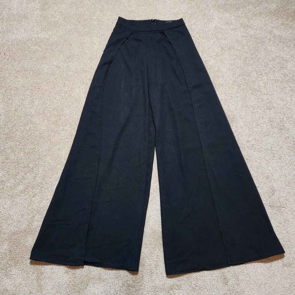 Lulus Black Wide Leg Pants XS Full Length Side Slit Open Leg Palazzo